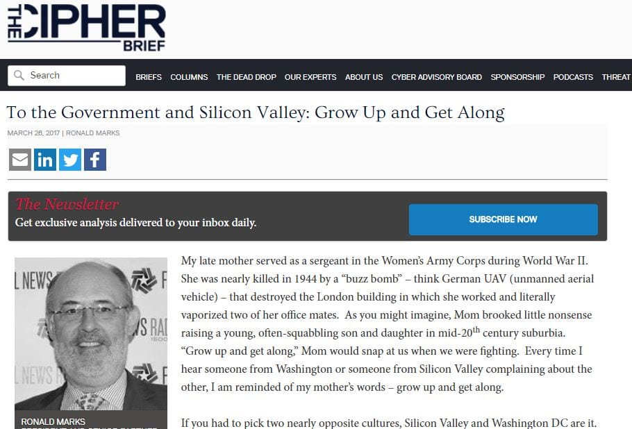 Ronald Marks: To the Government and Silicon Valley, "Grow Up and Get Along" (the Cipher Brief)