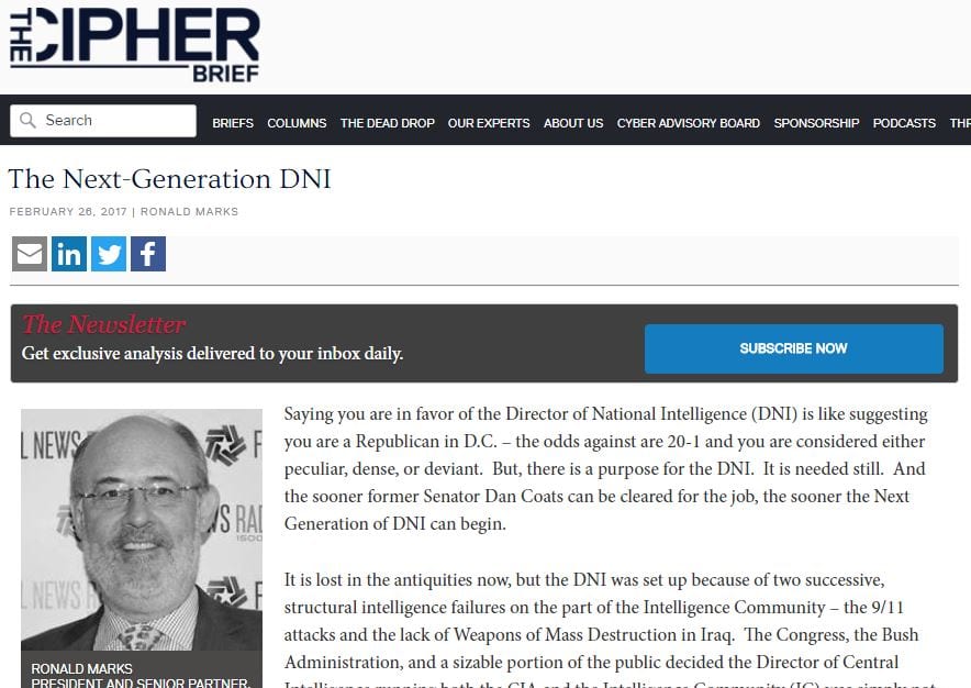 Ronald Marks: The Next-Generation DNI (the Cipher Brief)