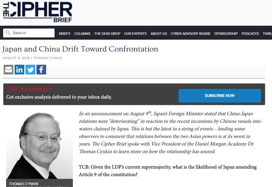 Dr. Thomas Cynkin: Japan and China Drift Toward Confrontation (Cipher Brief)