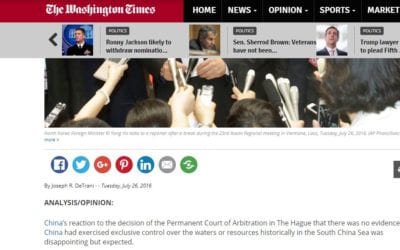 Joseph DeTrani: Disappointment with China (Washington Times)